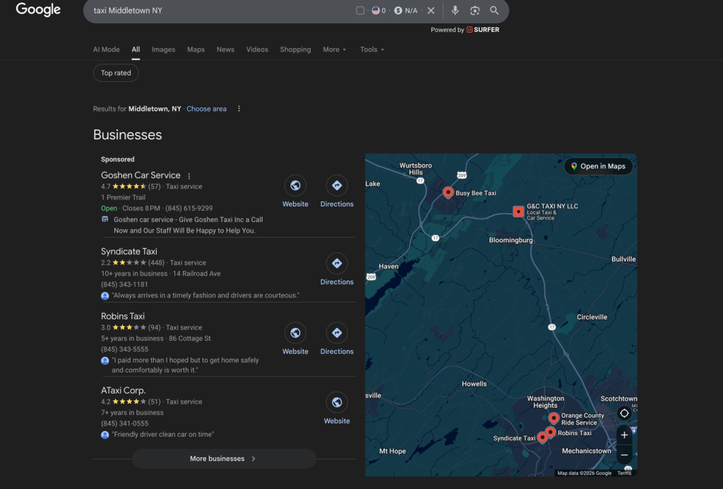 search engine results for taxi Middletown NY